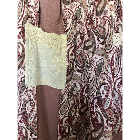 🆕 POL Women's Wide-Leg Paisley Pants  Size M Casual Lace Accents Oversized - Picture 5 of 10